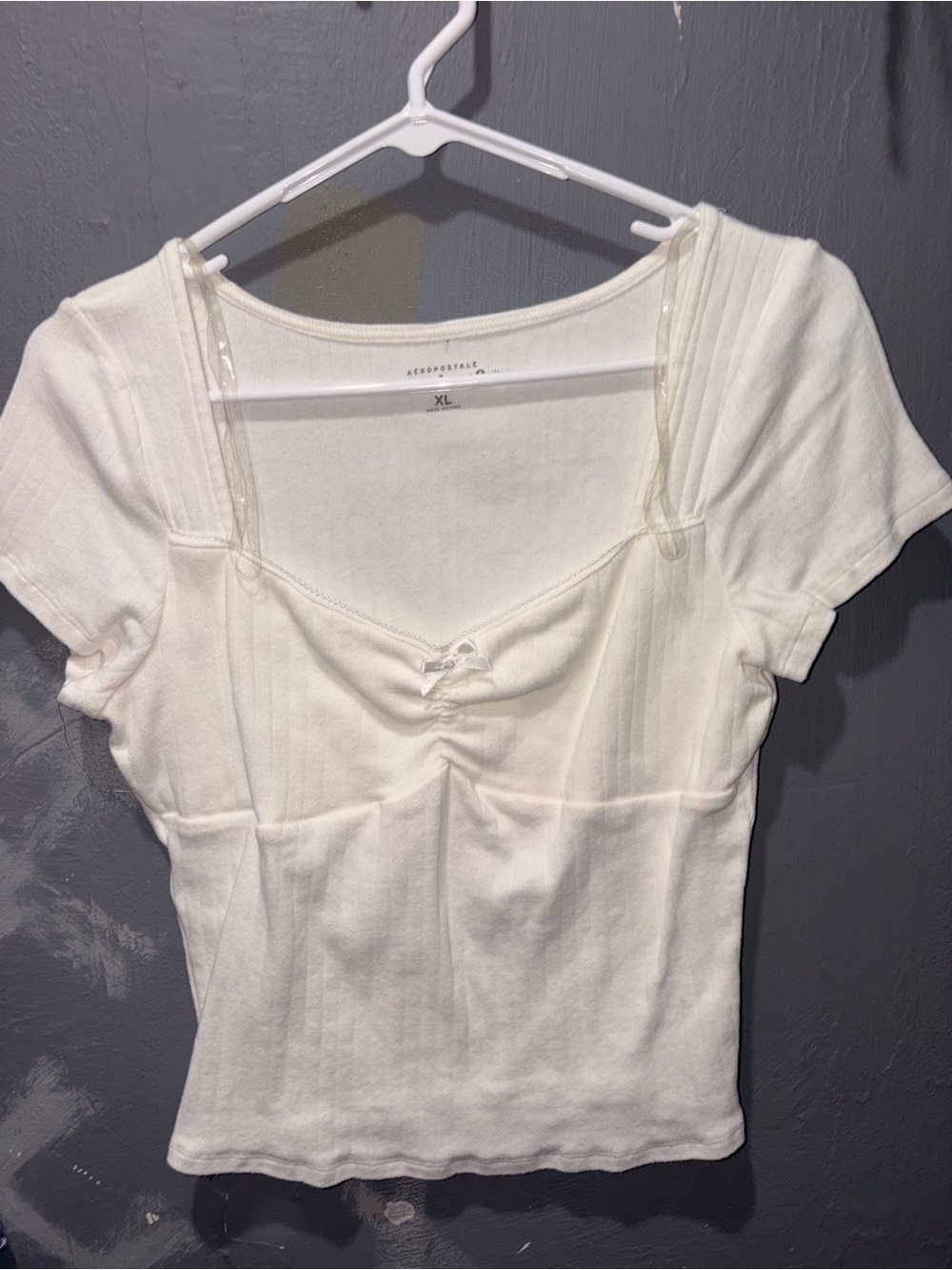 Aeropostale White Ribbed Sweetheart Tee